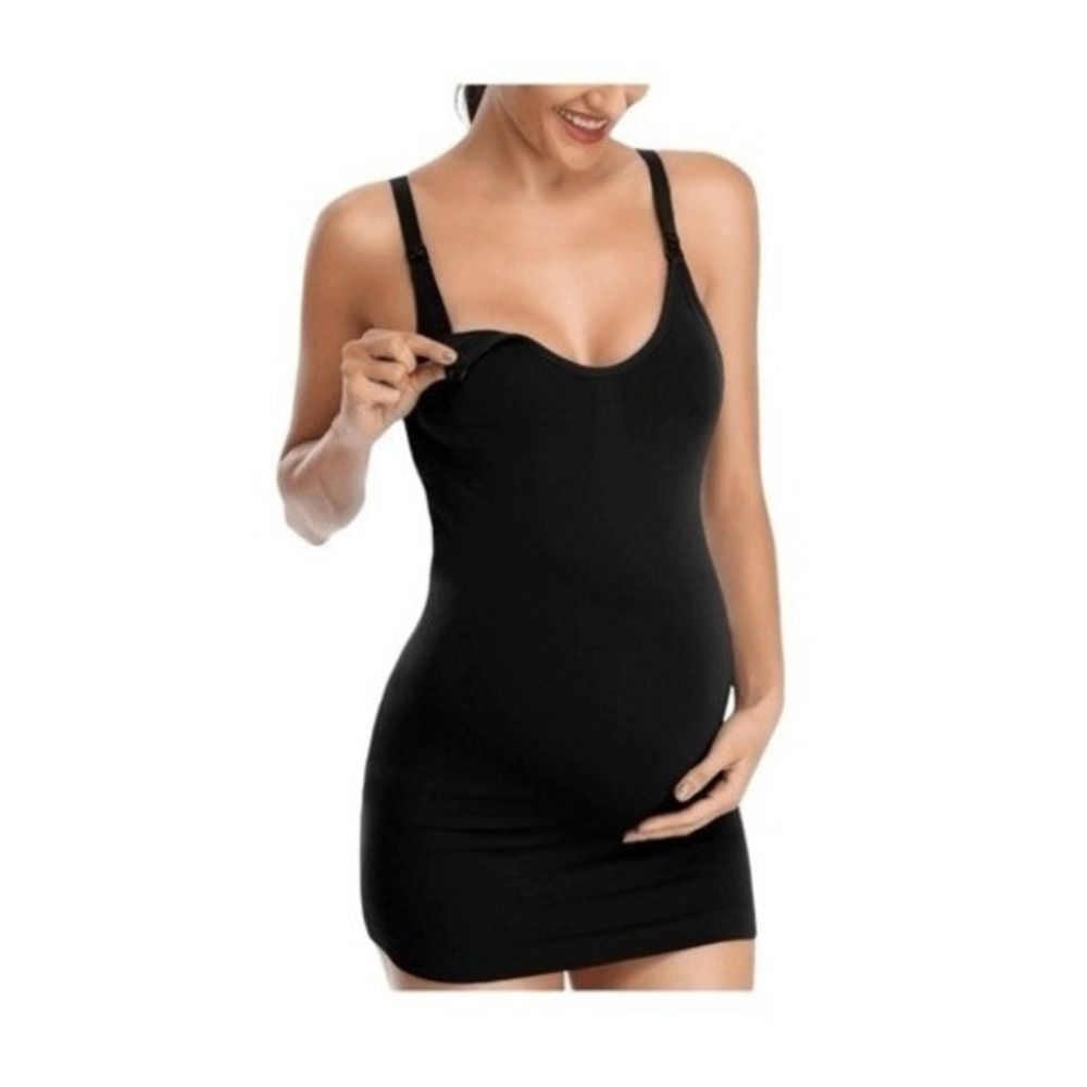 Maternity Seamless Nursing Camisole Tank Top Black Built-in Bra Comfortable Stre